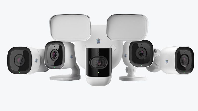 image of an indoor camera, outdoor camera, doorbell camera and outdoor motion detection lights